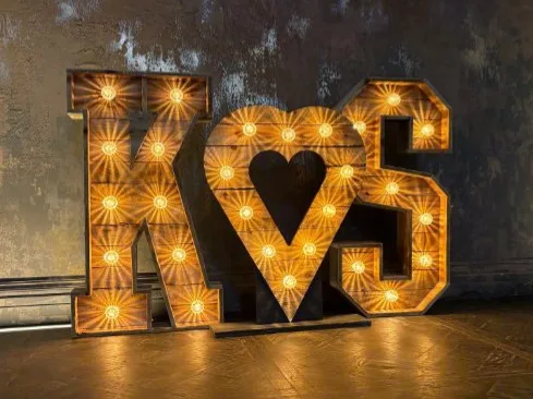 Rustic light up K and S initials with a heart