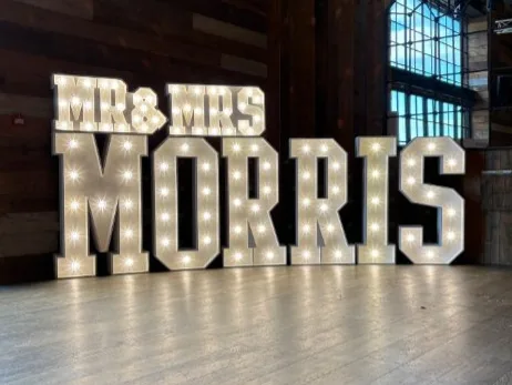 White MR & MRS MORRIS light up letters