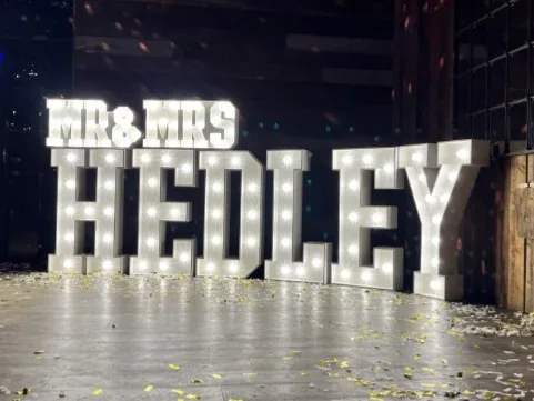 White MR & MRS HEDLEY light up letters